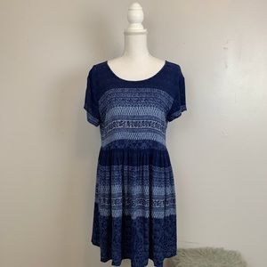 Pins and needles blue print rayon tie up dress